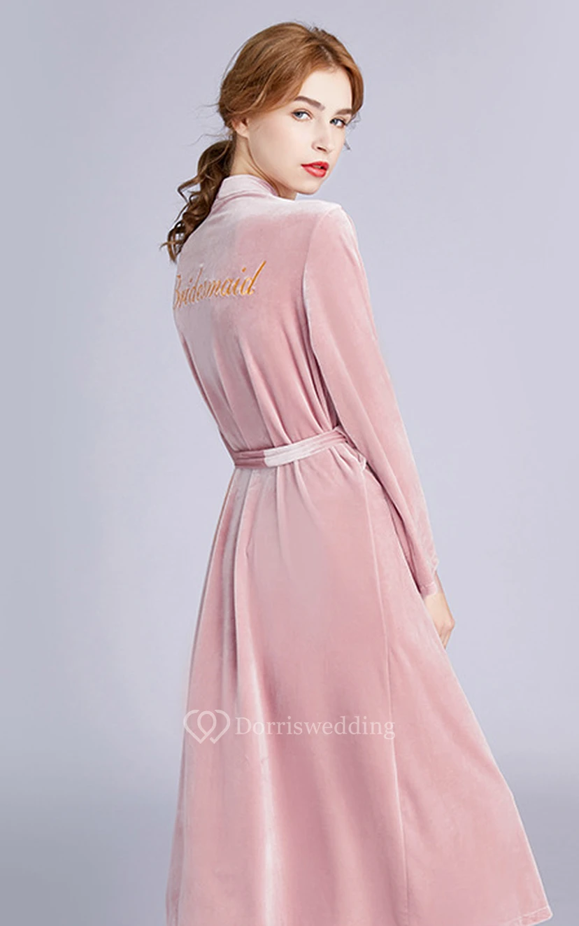 Bride Bridesmaid Embroidery Long Robe view 4
