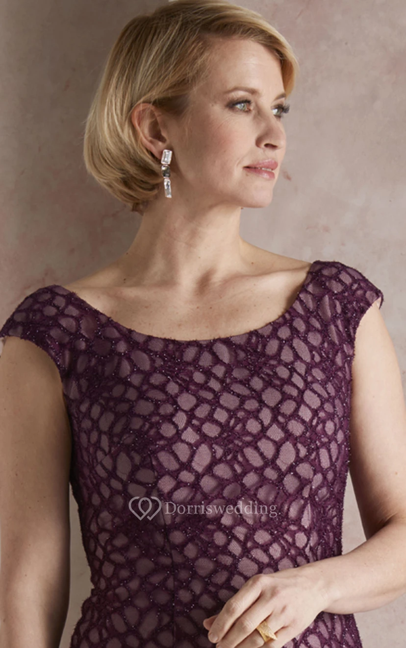 Modern Long Sleeve Knee-length Chiffon Pencil Mother of the Bride Dress with Bolero view 2