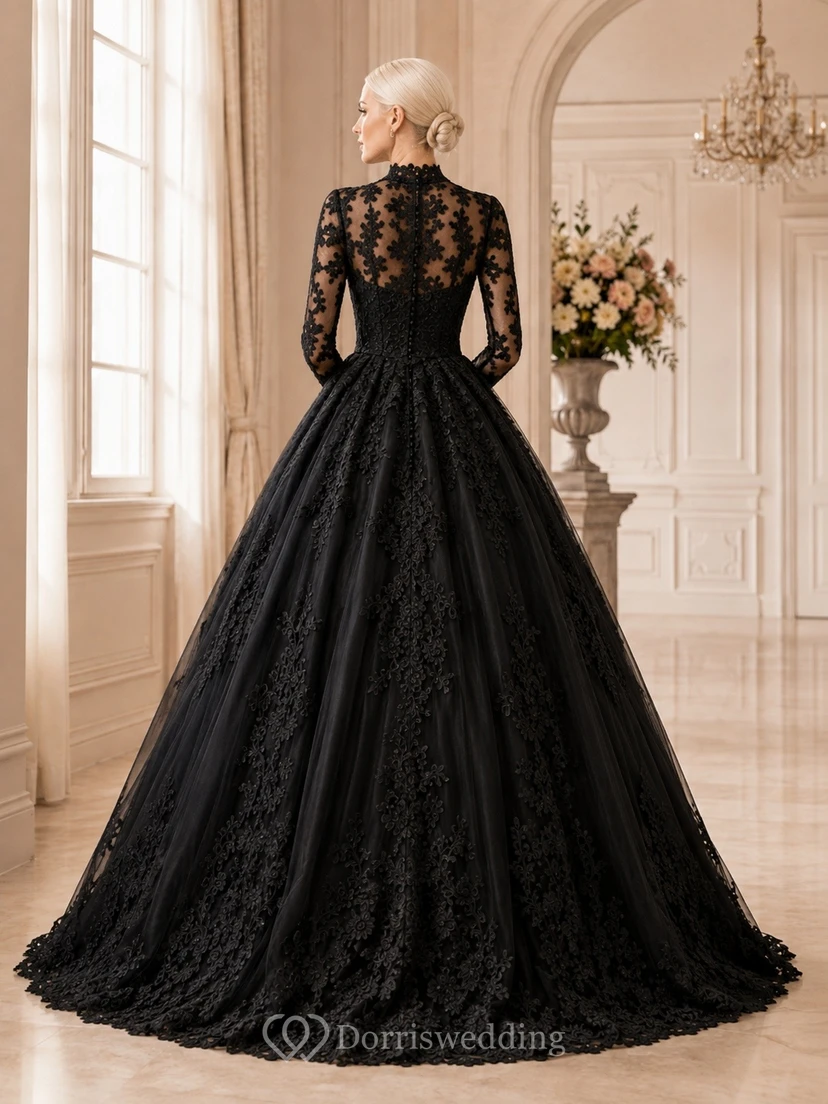 Black Elegant Luxury Jewel Short-Sleeve Lace Ball-Gown Floor-Length Evening Dress view 2