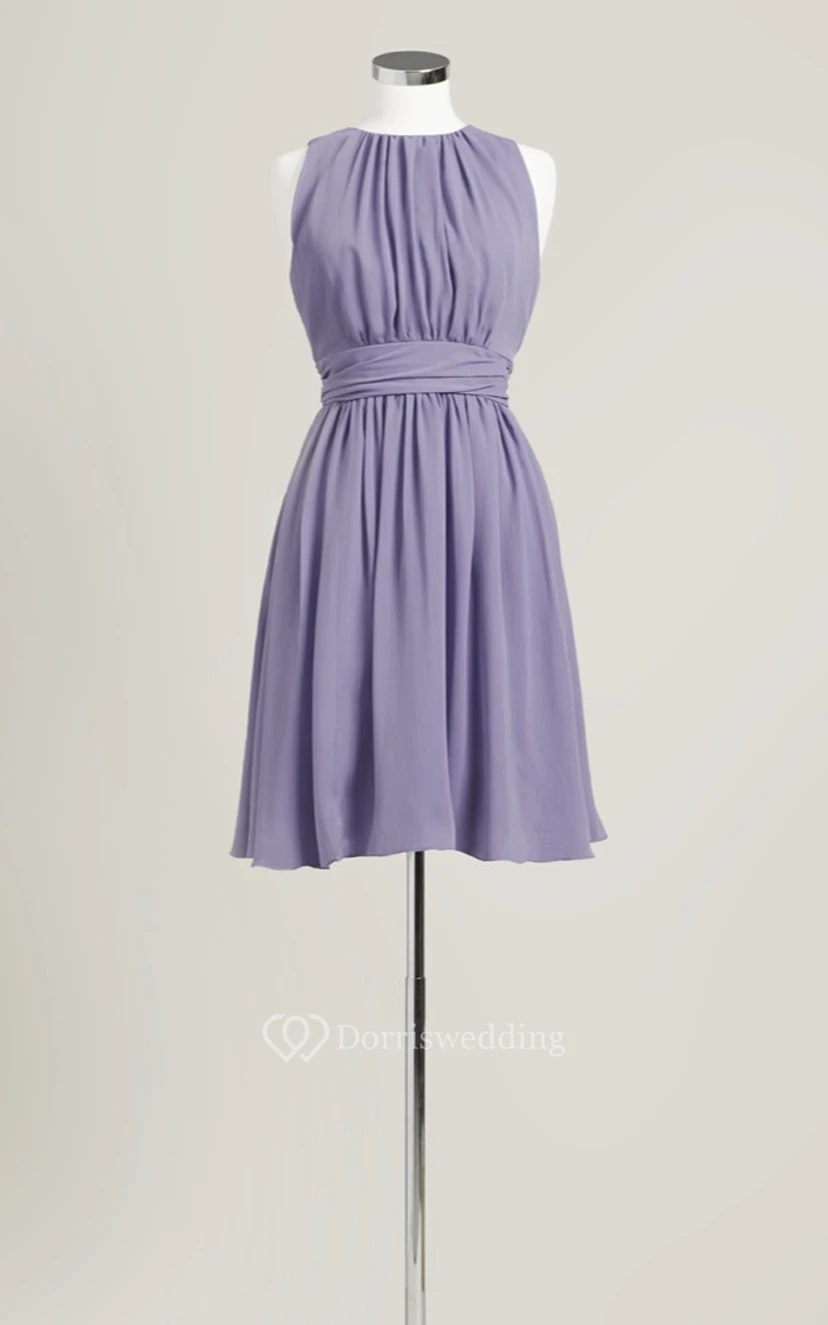 Sleeveless A-Line Short Dress With Jewel Neck view 2