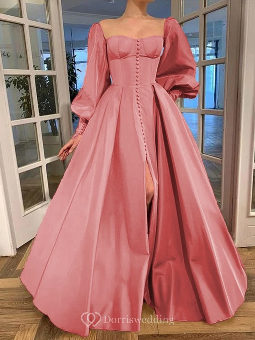 Elegantes Kleid im Vintage-Stil mit langen Puffärmeln, Empire-Stil und Schlitz vorne view 48
