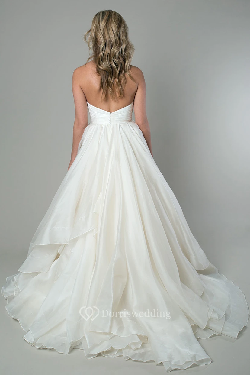 A-Line Draped Floor-Length Sweetheart Organza Wedding Dress With Criss Cross And V Back view 2