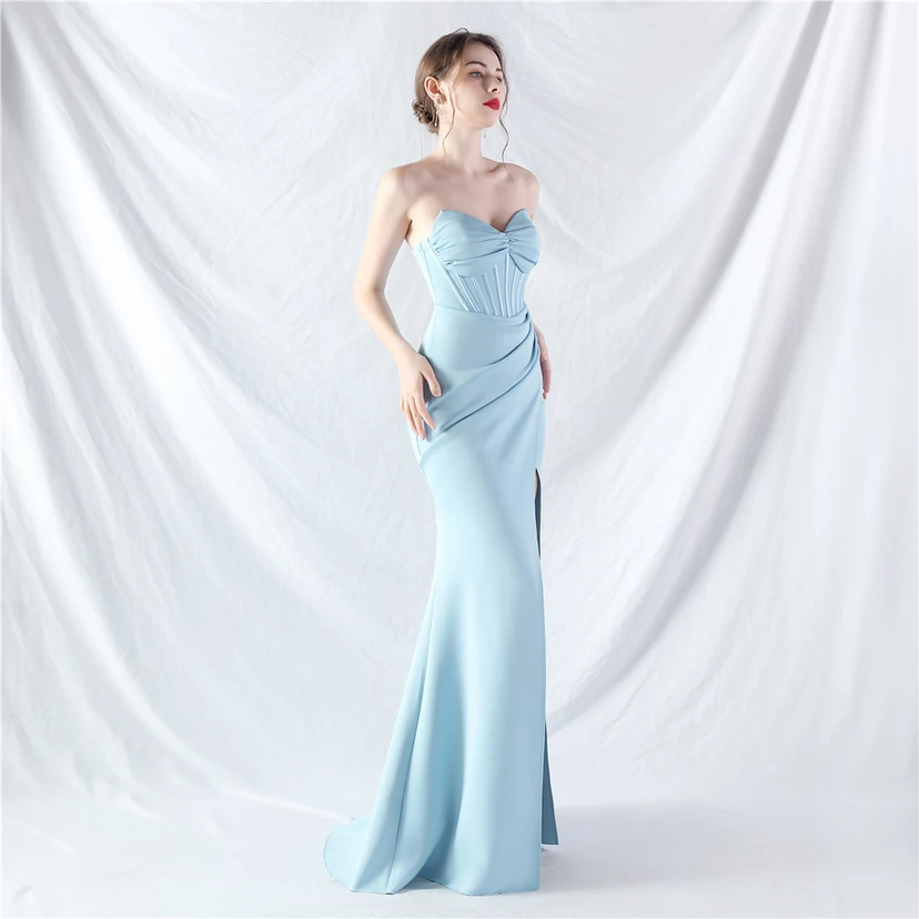 Vestido de noche de satén de alta gama con cola vertical pequeña y chaleco de espina de pescado de estilo palacio, de gran resistencia y cintura ajustada. view 58