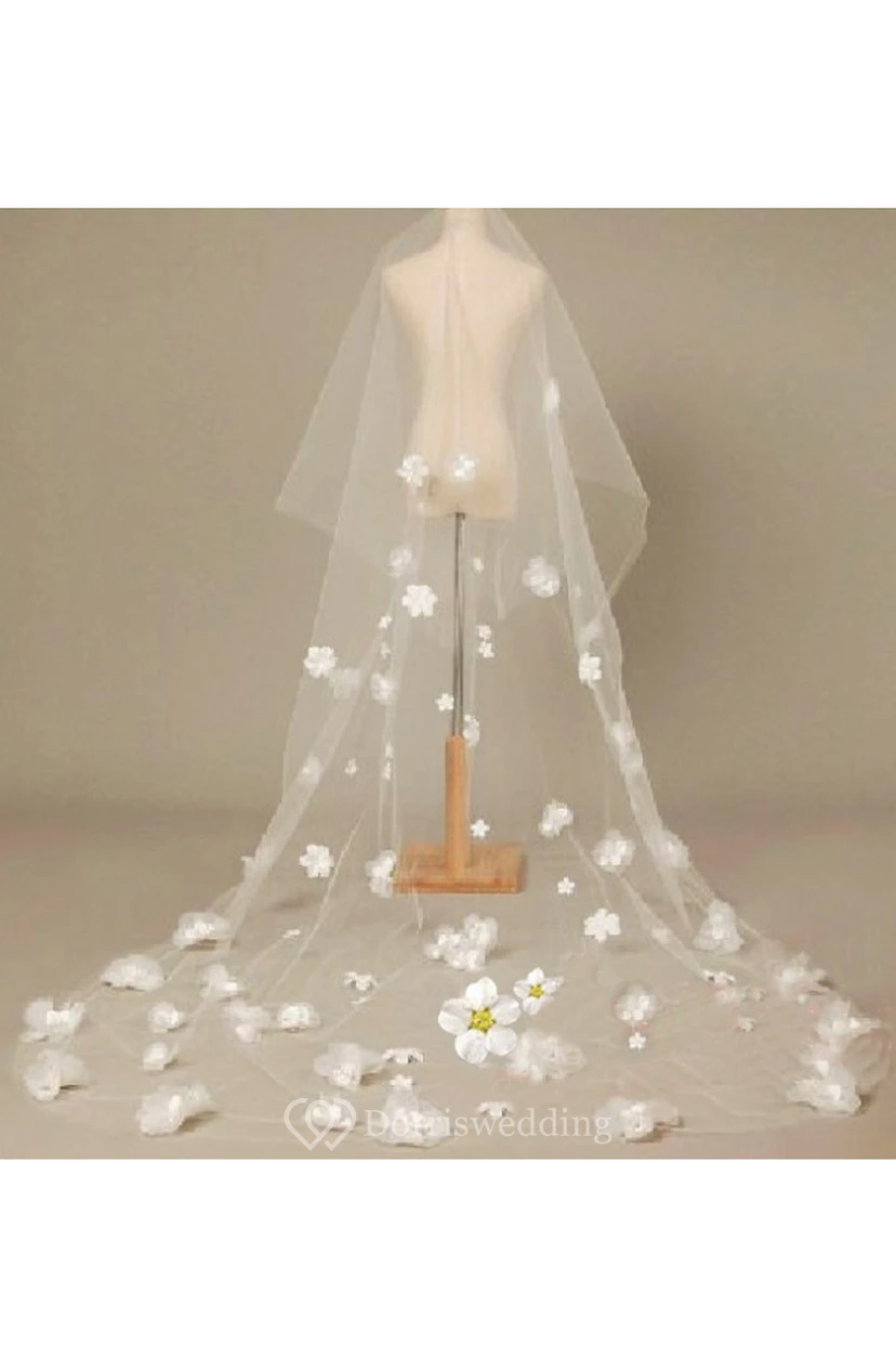 Fairy Tulle Long Beautiful Flower Wedding Veil view 2