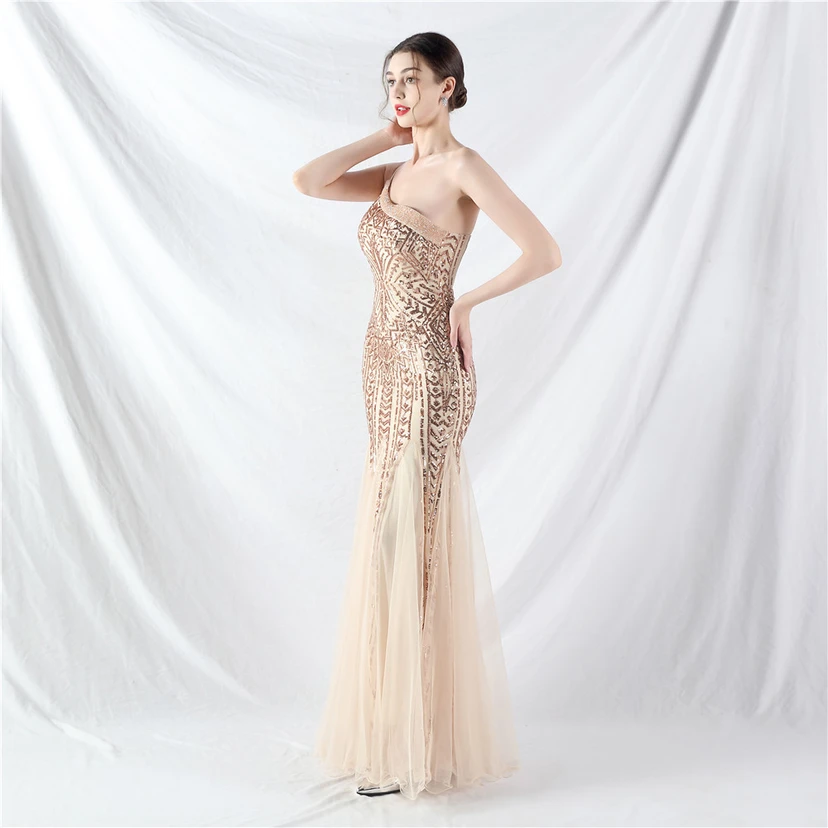Crafted Beaded Positioning Flower Beads Splicing Mesh Gauze High-End Evening Dress view 33