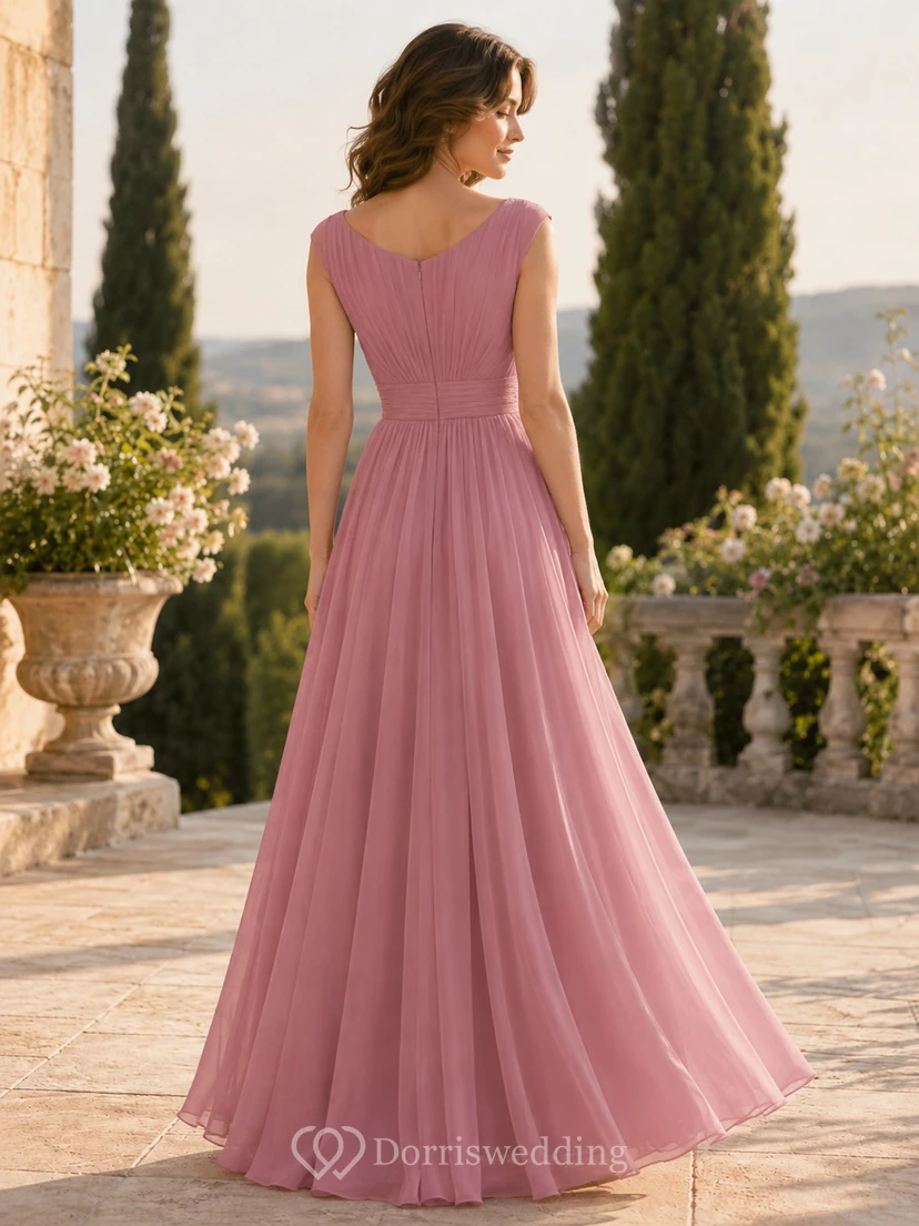 Dusty Rose Bateau Chiffon A Line Formal Dress view 2