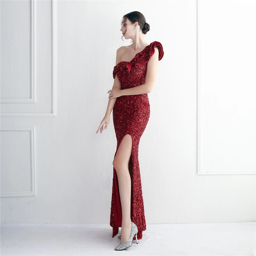 Imitation, handgefertigt, Pailletten, schulterfrei, Dankeschön-Bankett, schmaler Meerjungfrauenrock, Hochzeitsauto-Modellausstellung, Prominentenbankett view 21