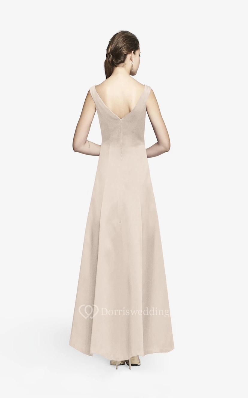 Simple V-neckline Floor-length Satin Dress With Cap Sleeves view 23