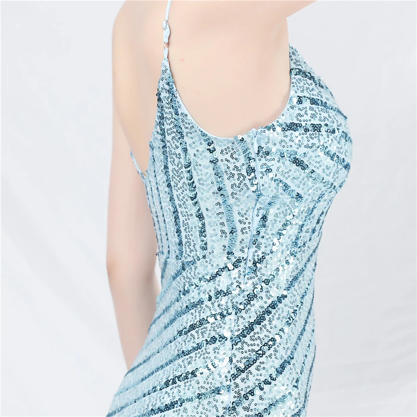 Fashionable Women'S Suspender Low-Cut Sequined Evening Dress view 30