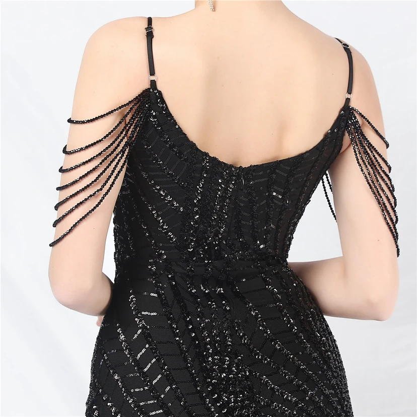 Robe de soirée ultra-résistante à rayures perlées et sequins view 16