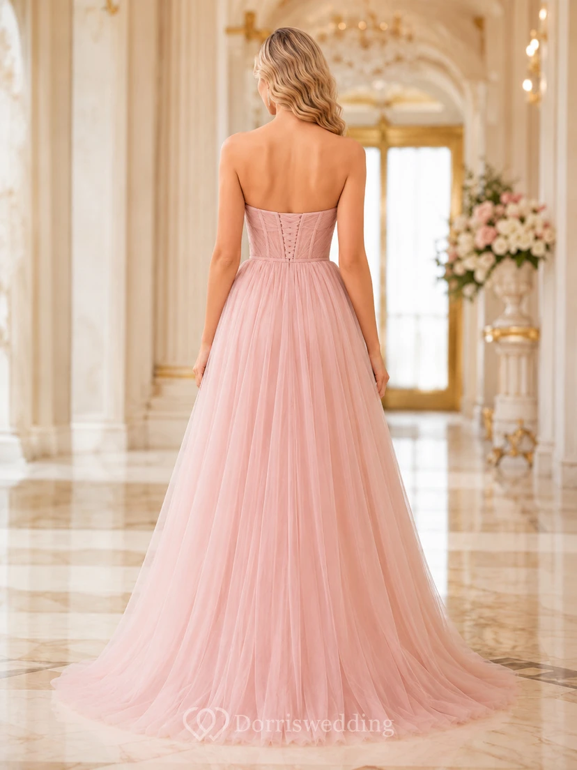 Blush Strapless Sweetheart Tulle A-Line Formal Dress view 2