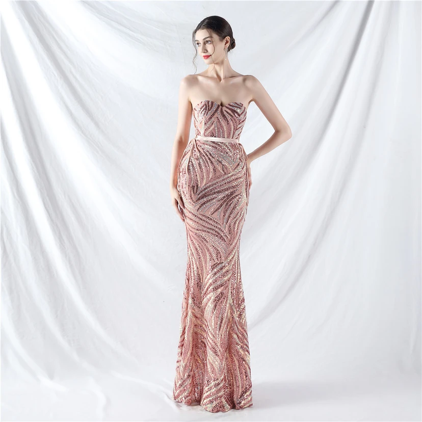 Vestido de noche con tirantes, top tipo tubo y lentejuelas apiladas encriptadas, con método de doble atado de cuerda. view 31