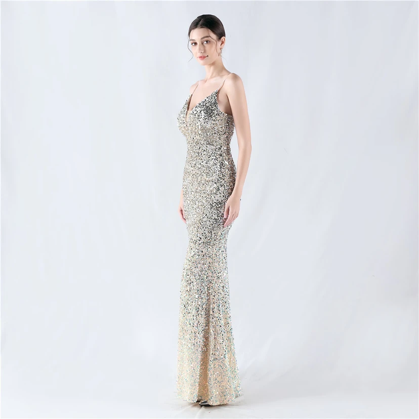 Samtiger, farbverlaufender, perlenbesetzter, sexy Strumpfhalter-Abendkleid view 39