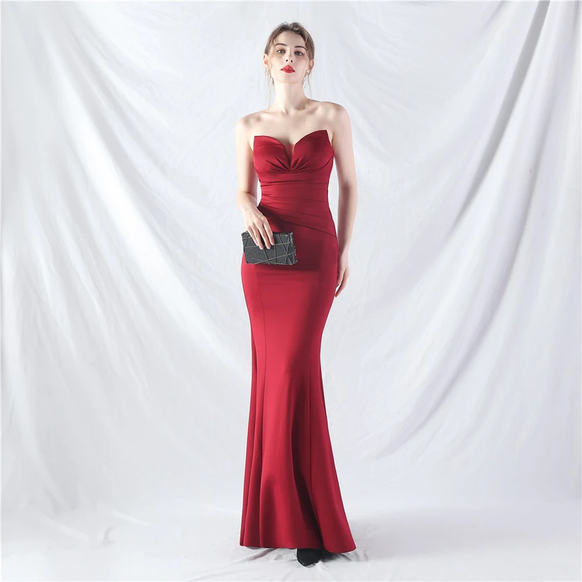 Craft Dress Sexy Off-Shoulder Wrapped Chest Satin Evening Dress view 5