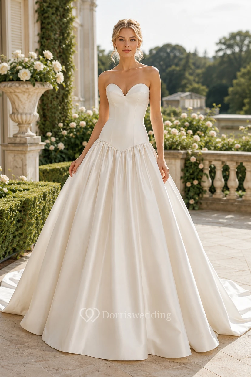 Strapless Satin A-Line Wedding Dress with Dropped Waist