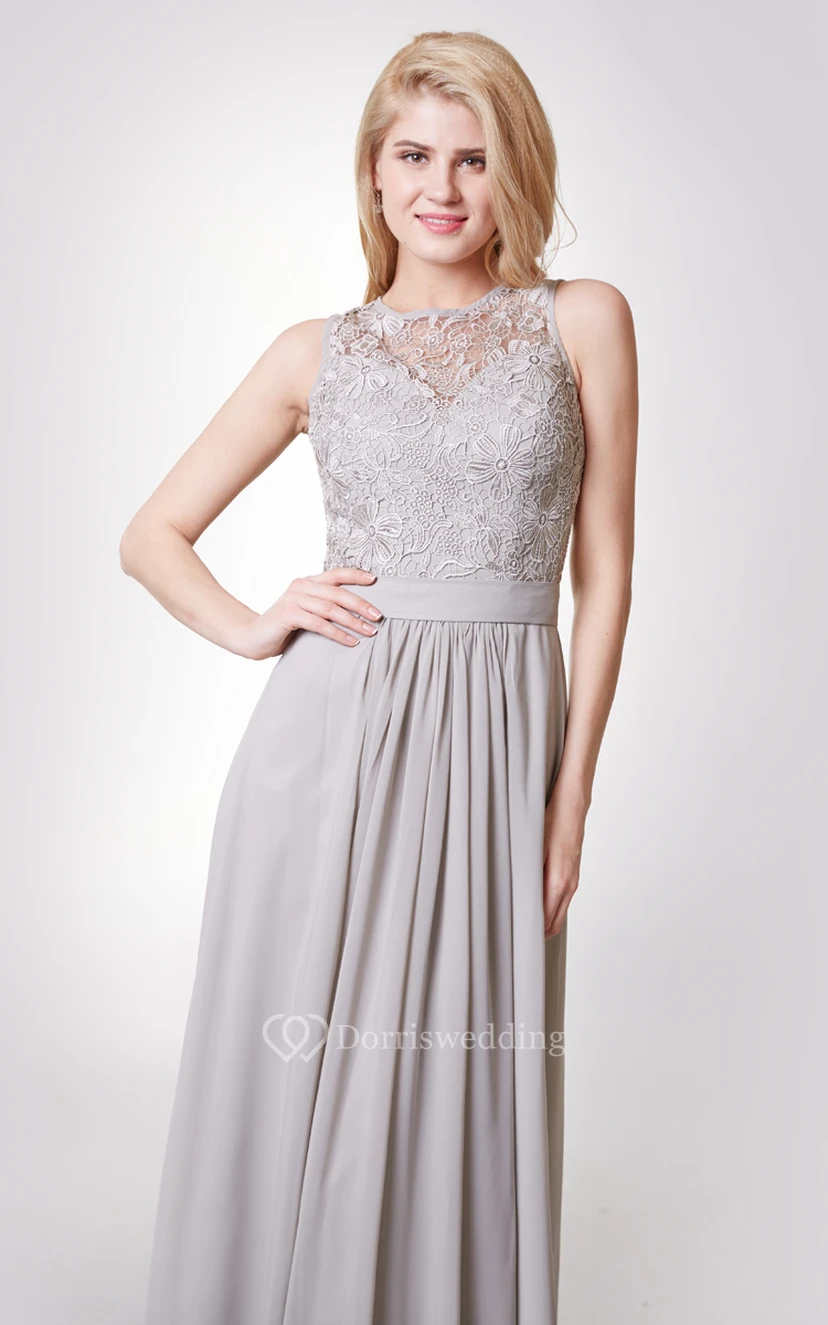 Tank-Stil A-Linien-Chiffonkleid mit Spitzenoberteil view 4