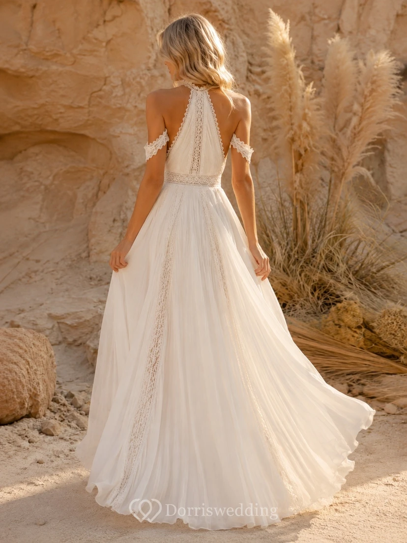 Romantic Halter Neck Sleeveless Chiffon Split A-Line Formal Dress view 2
