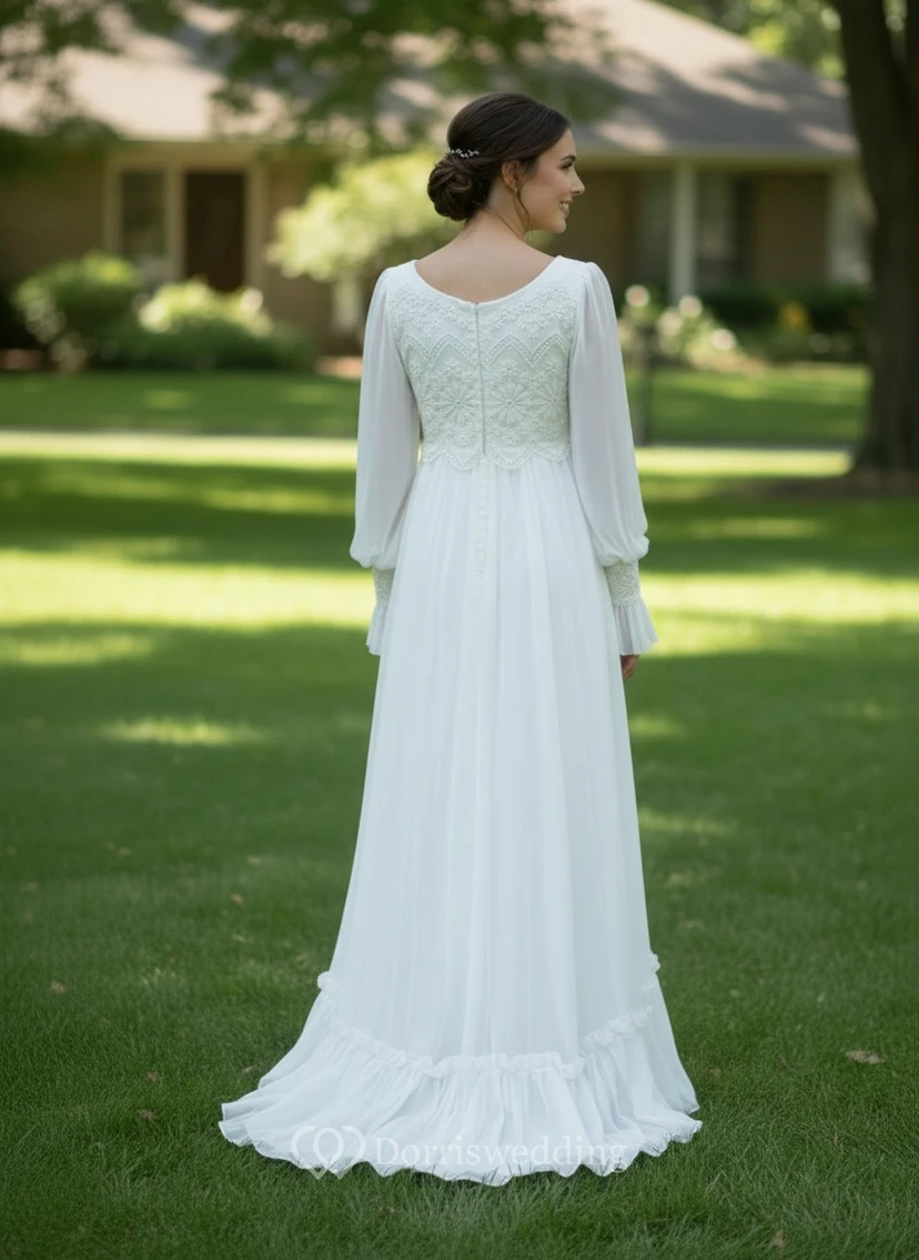 Robe de soirée modeste en mousseline à manches longues view 2