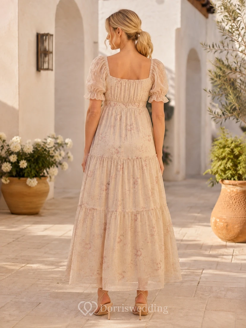 Blush Maternity Square Neck Short Sleeve Tiered Floor-Length Chiffon Dress view 2