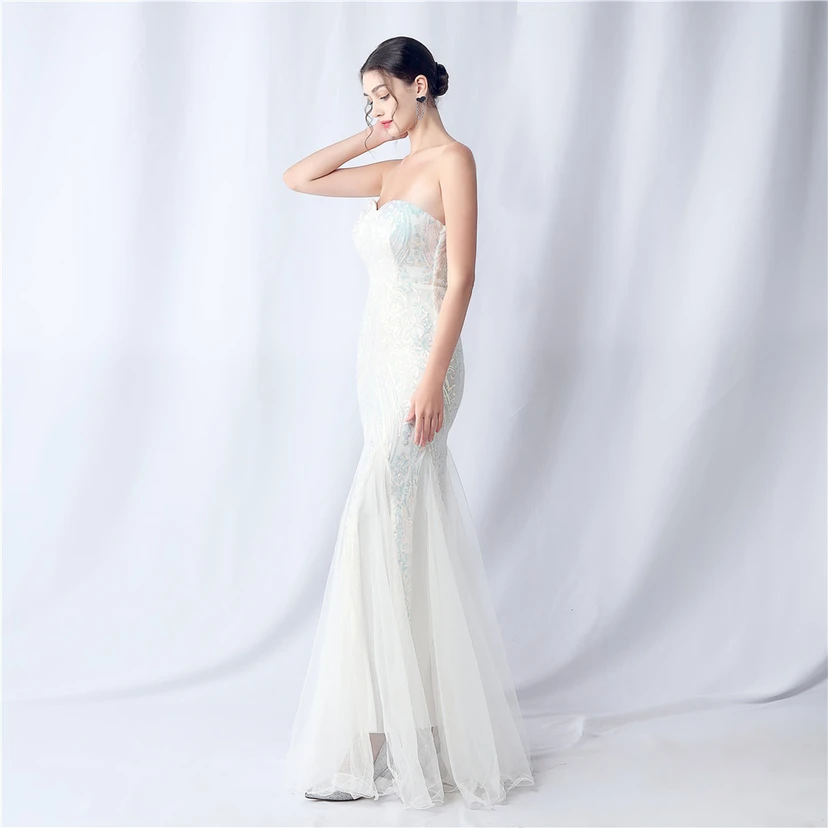 Positionierung Blumenschnitt Netz Pailletten Hochzeitsdinner Toast Party Abendkleid view 21