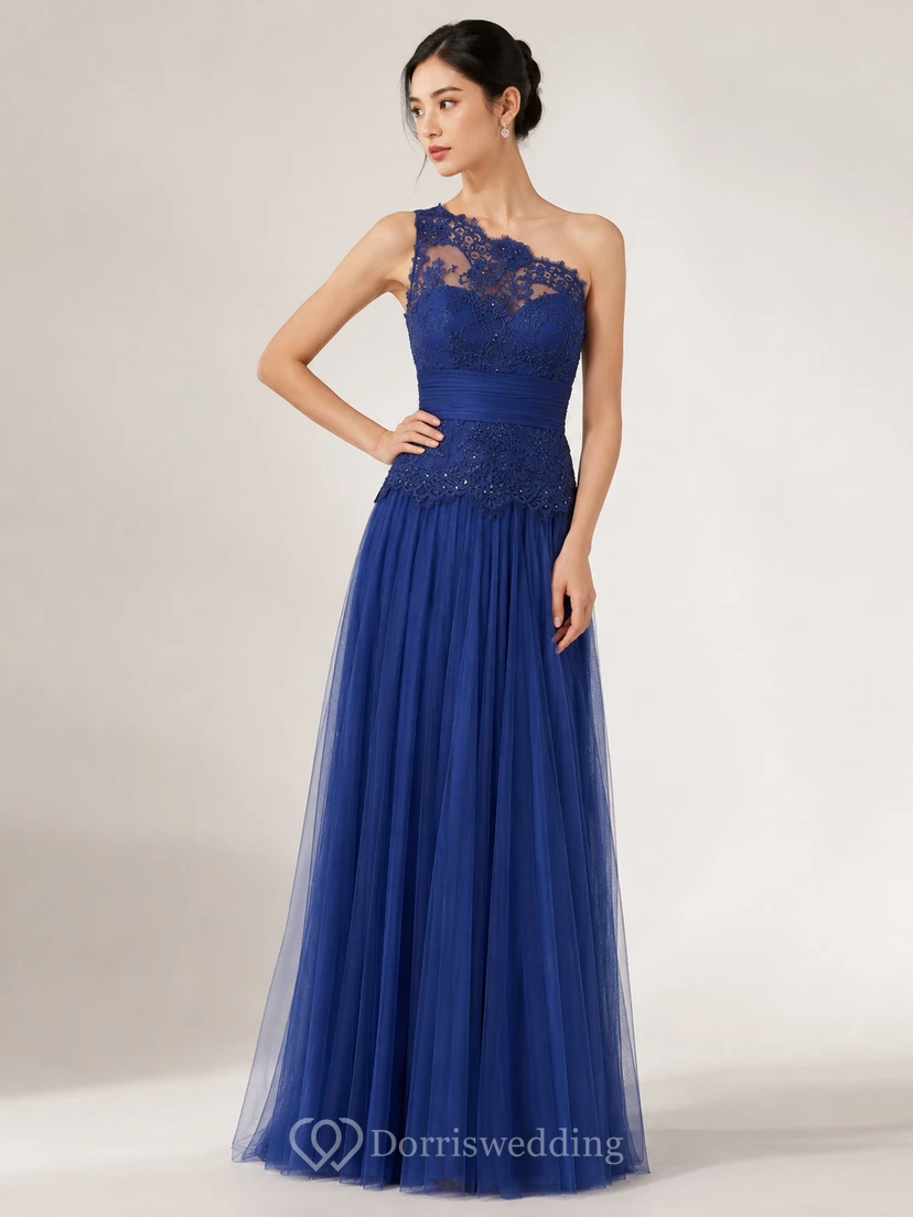 Langes, schulterfreies A-Linien-Abendkleid aus Tüll mit Spitzenbesatz, Bandagen und Pailletten view 12