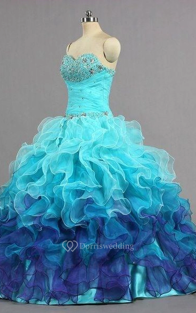 Ball Gown Maxi Sweetheart Sleeveless Bell Beading Cascading Ruffles Ruffles Lace-Up Back Lace Sequins Organza Dress view 3