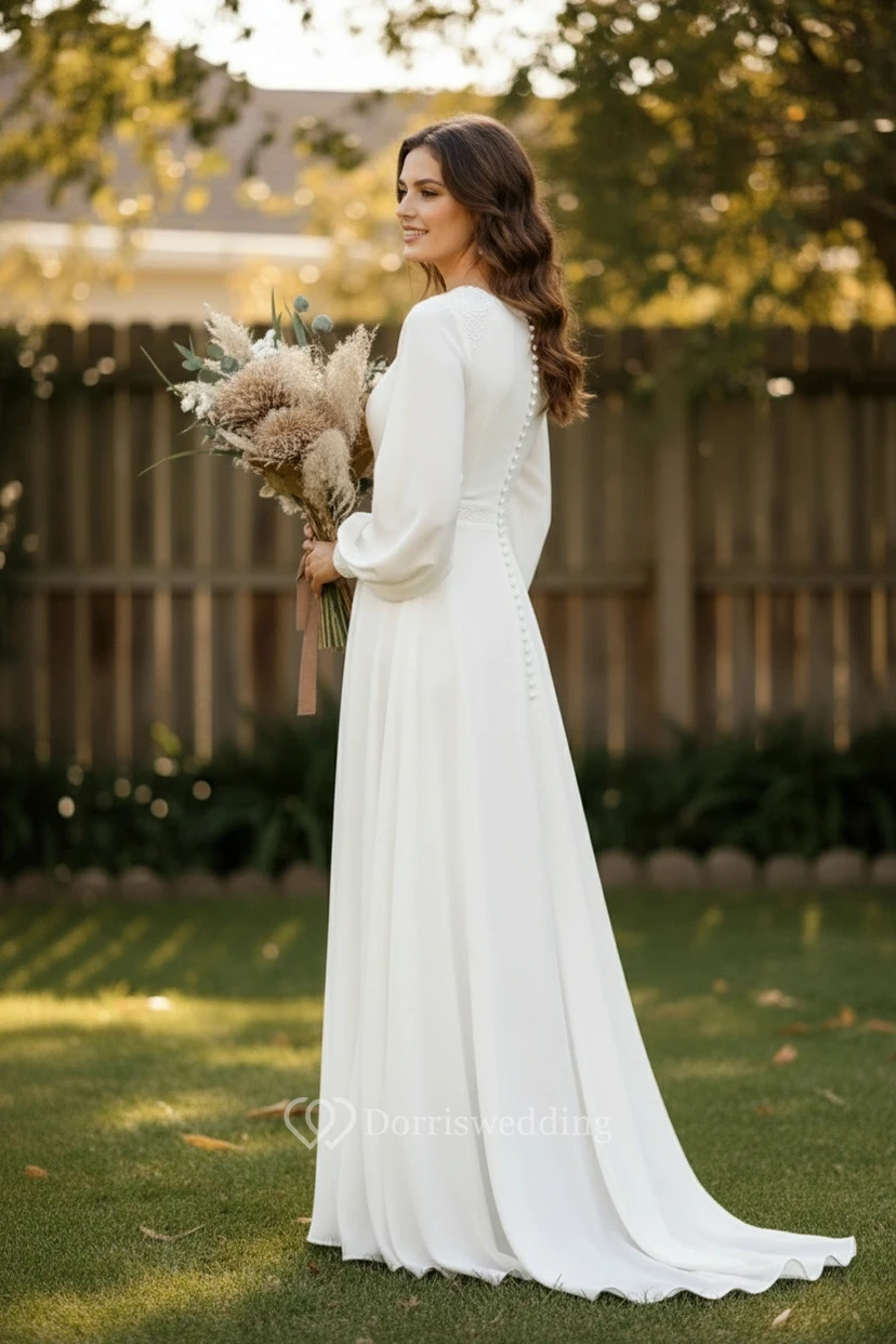 Robe de mariée sophistiquée en dentelle à col montant view 2