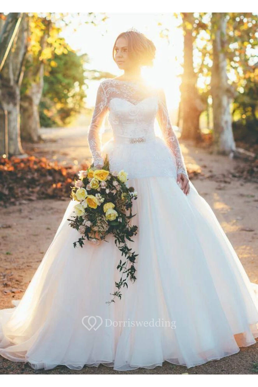 Gorgeous Long Sleeve Lace Wedding Dresses Princess Open Back