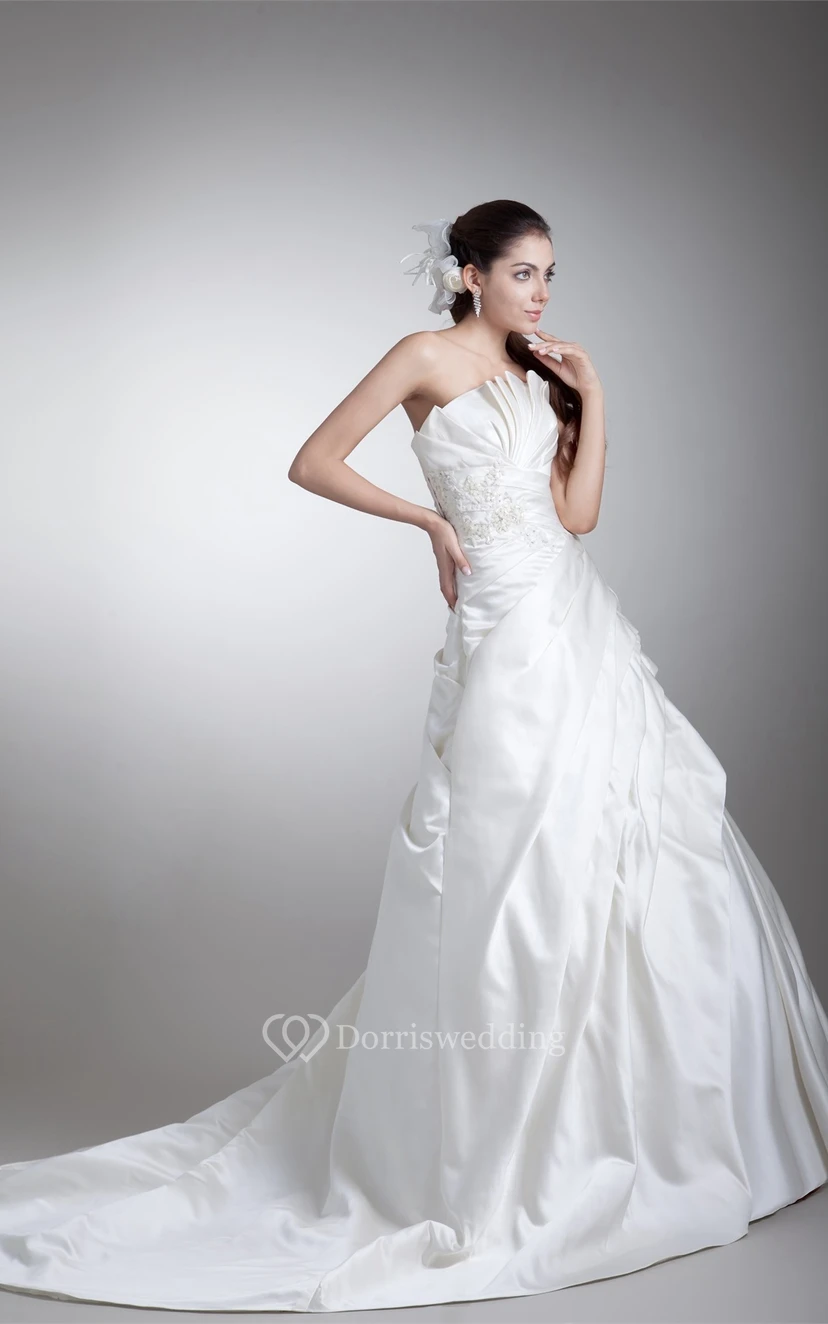Unique Sleeveless Satin Strapless a Line Most Wedding Dresses view 5