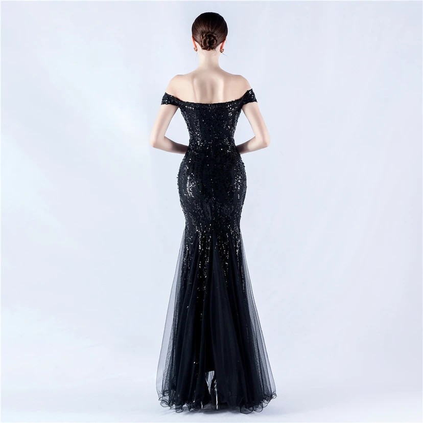 Craft Beading Mesh Sequins Evening Dress Annual Meeting Performance Host view 60