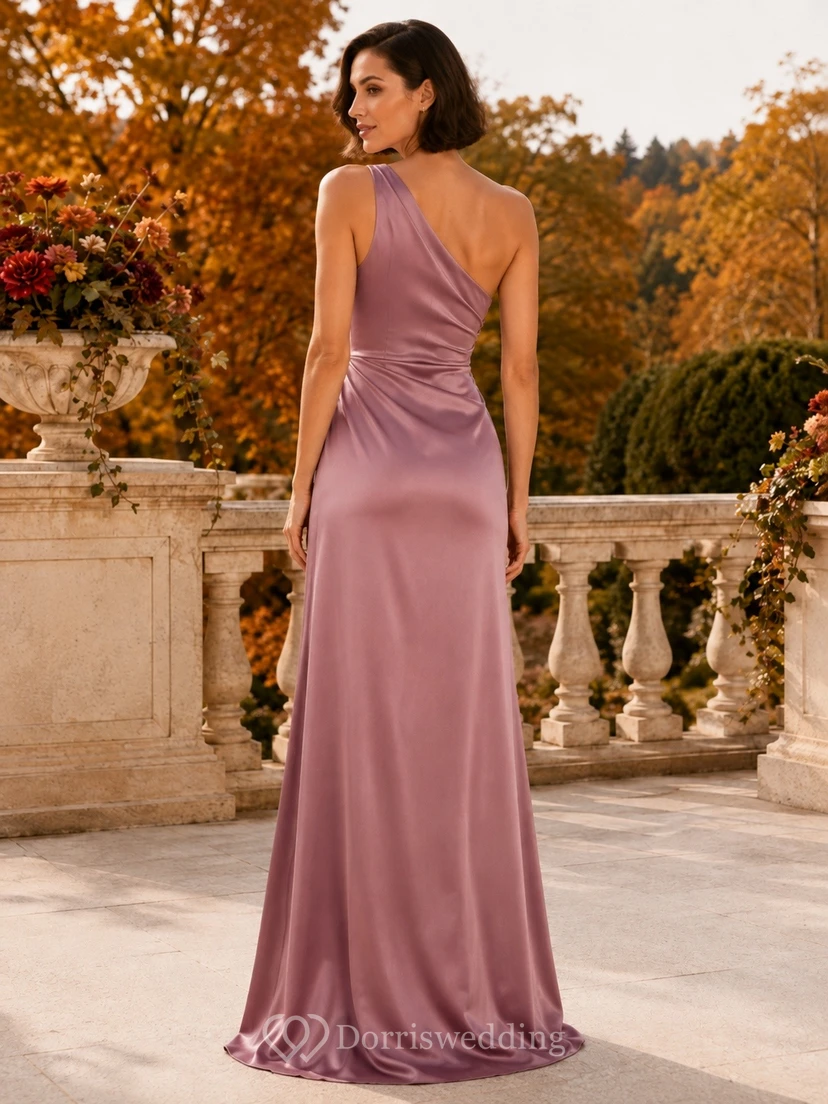 Mauve Sultry V-Neck Satin Sleeveless Sheath Floor-Length Evening Dress view 2