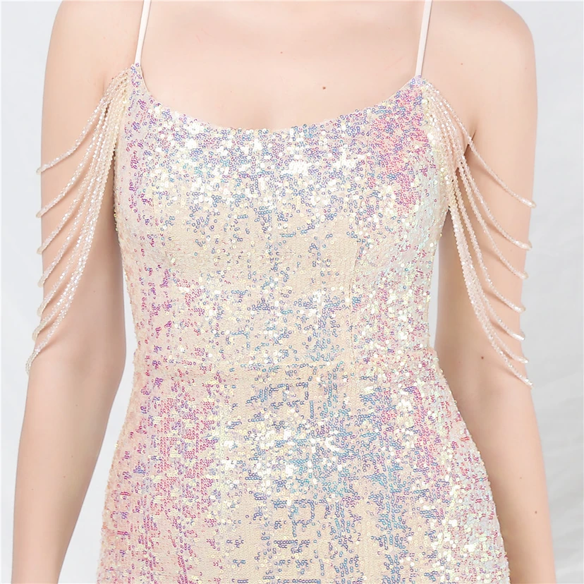 Robe de soirée longue à sequins et perles fantaisie view 27