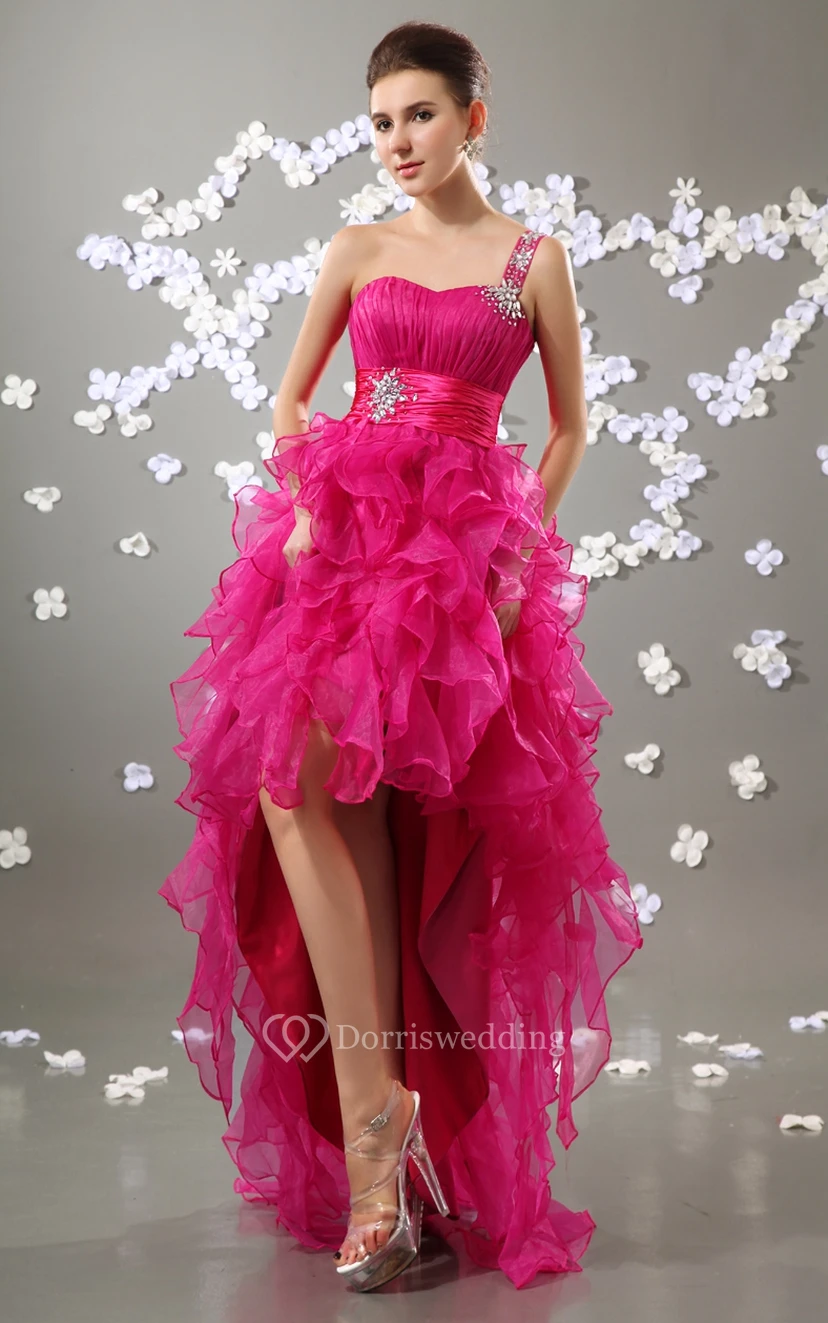 Organza High-Low Dress With Ruffled Skirt and Beading view 4