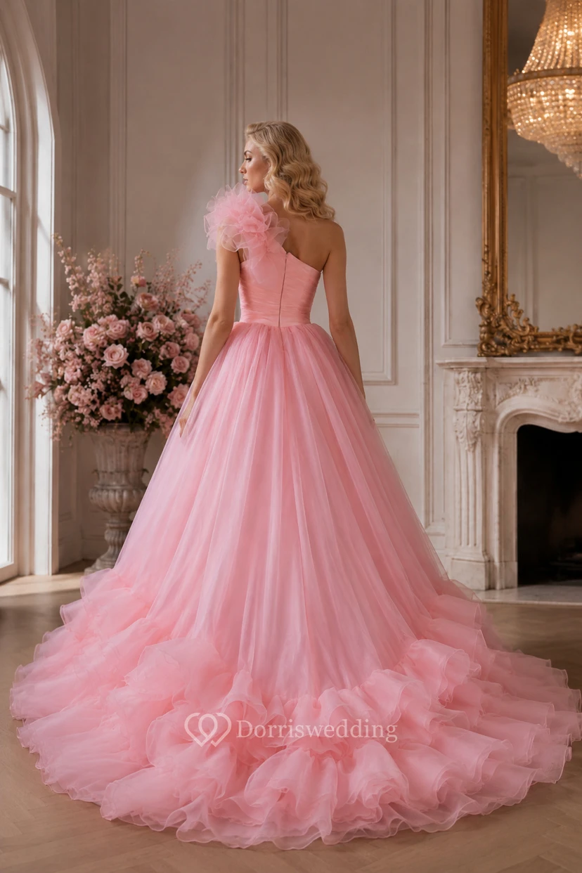 One-Shoulder A-Line Ruffled Draping and Dress With Tiers view 6