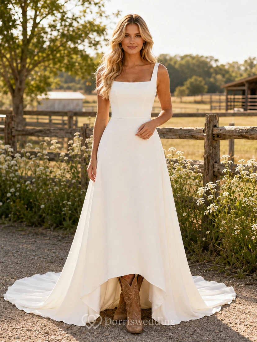 Robe de mariée de maternité en dentelle, col V, manches papillon, style champêtre, traîne chapelle