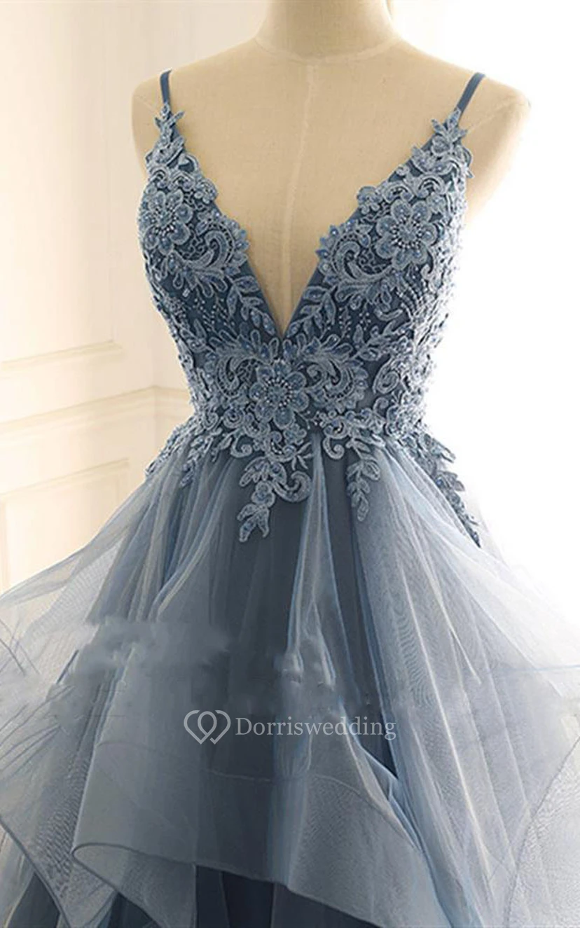 Dusty Blue Tulle Prom Dress Non Traditional Colored Wedding Gown view 6