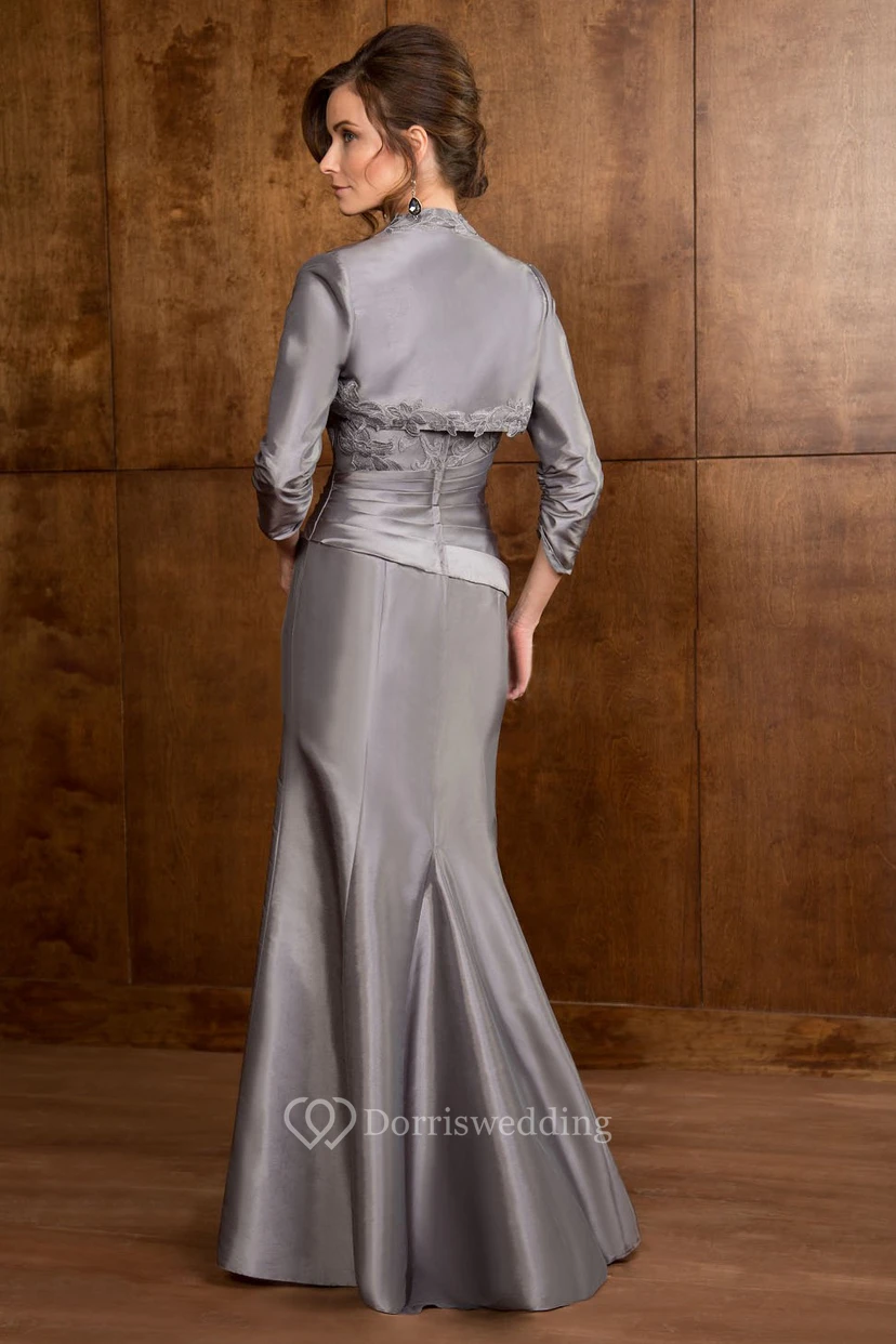 3-4 Sleeved Long Mother Of The Bride Dress With Matching Jacket And Appliques view 2