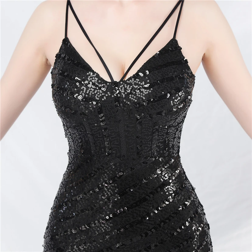 Fashionable Women'S Suspender Low-Cut Sequined Evening Dress view 78