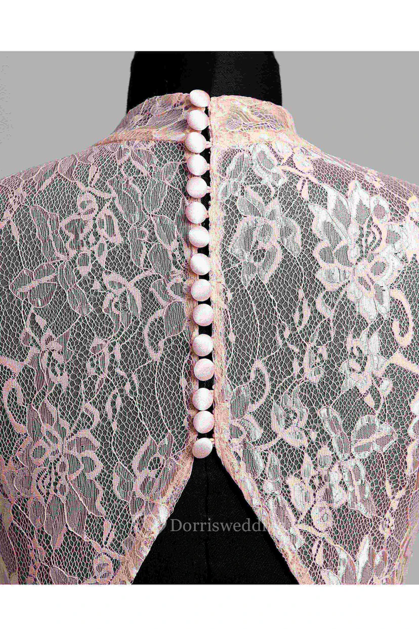 Robe courte/mini en dentelle simple, coupe trapèze, col montant, sans manches view 9