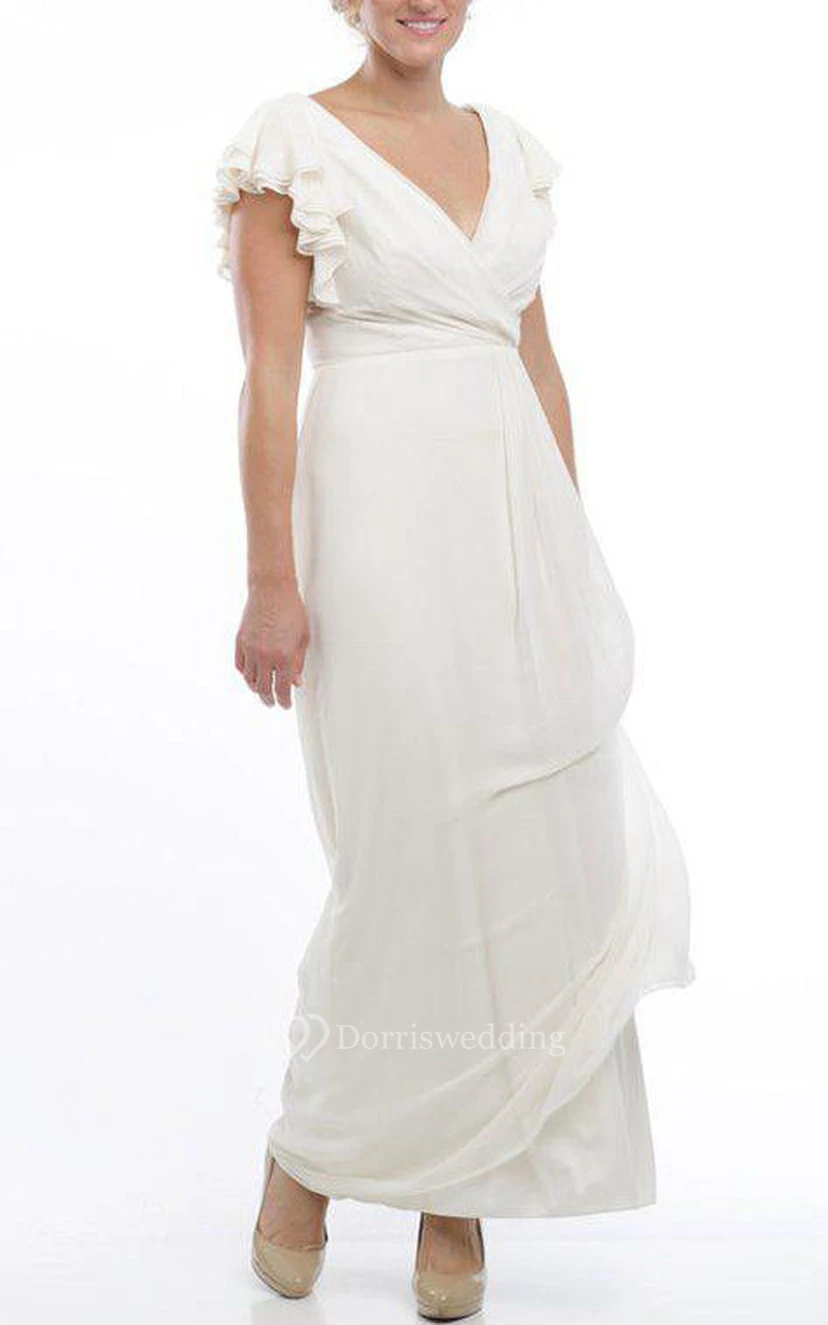 Butterfly Sleeves V-neck Chiffon Long Dress view 3
