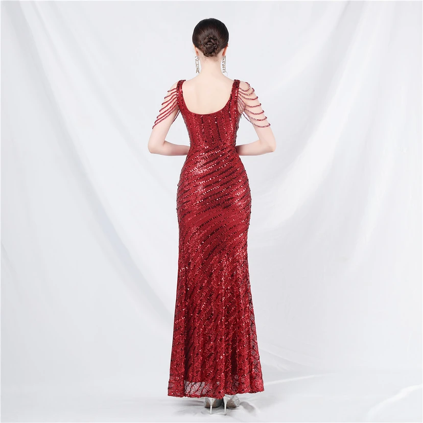 Craft Sequined Velvet Bottom Handmade Beaded Long Elegant Light Luxury Evening Dress view 55
