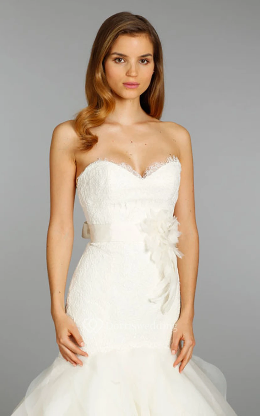 Glamouröses Organza-Rüschenkleid mit herzförmigem Ausschnitt und Spitzenoberteil view 3
