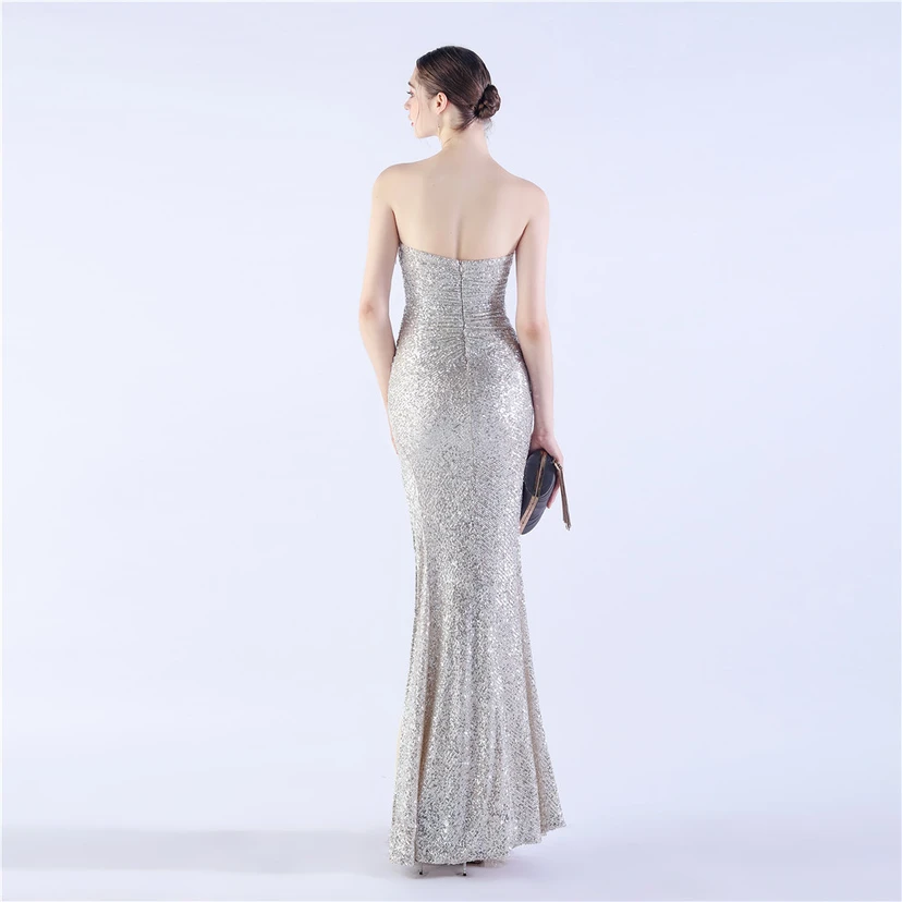 Ostrich Feather Plus Folding And Wrinkling Technology Host Dinner High-End Evening Dress view 24