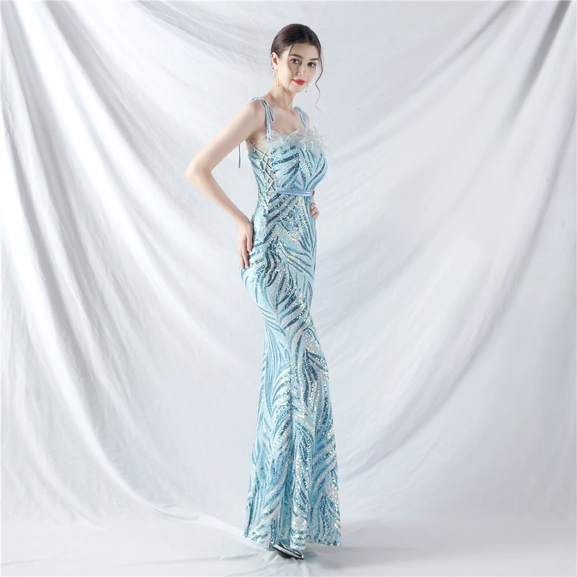 Double-Binding Rope-Binding Craft-Made Ostrich Feather Encrypted Laminated Beads High-End Evening Dress view 44