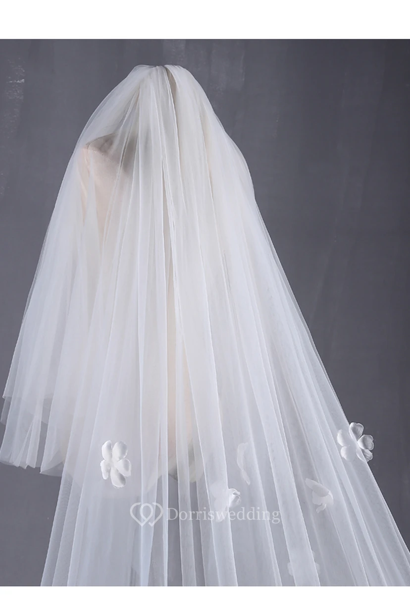 Cathedral Wedding Veil with Lace Edge and Flower Applique view 4