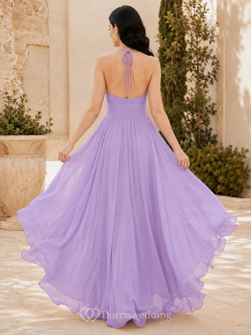 Boho Lilac Square Neck Sleeveless Tiered A-line Chiffon Dress view 2