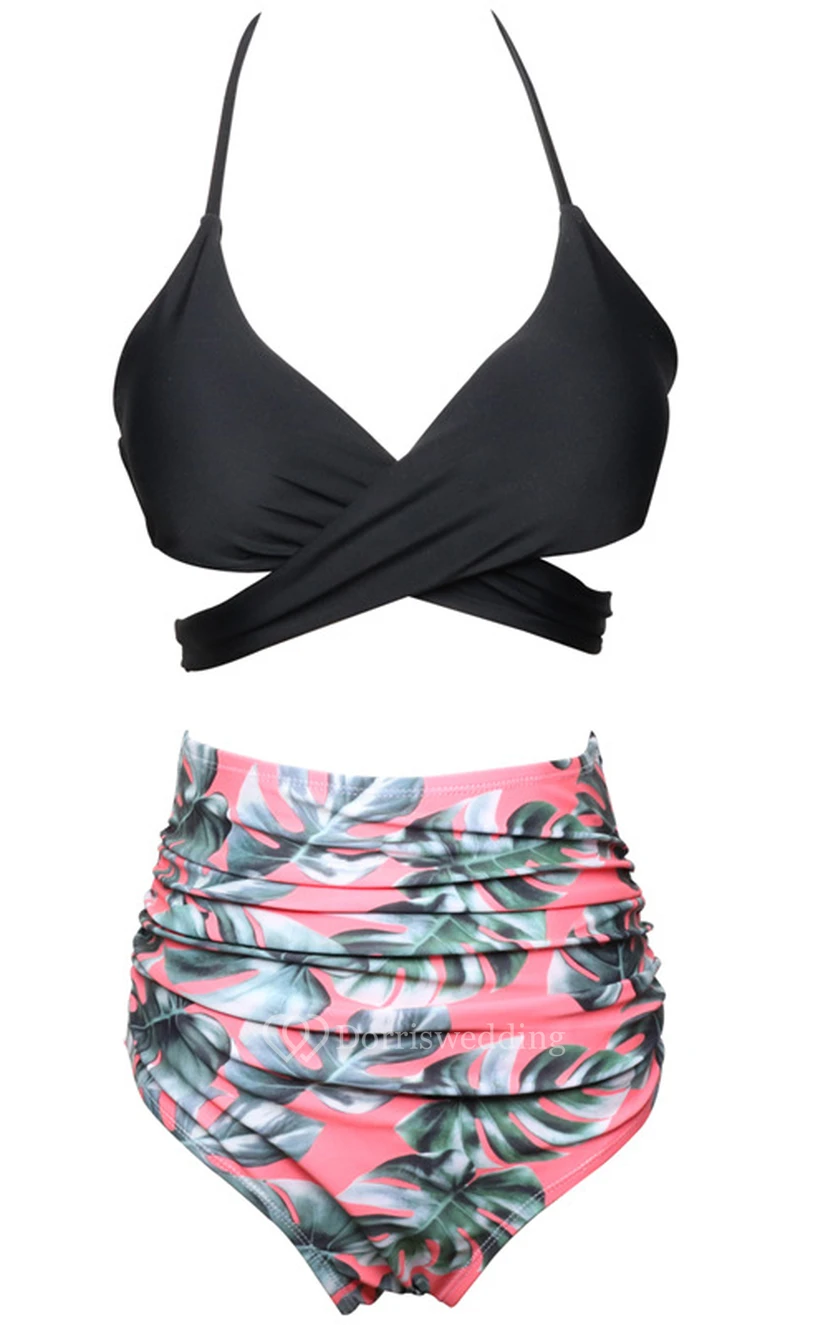 Bikini-Set mit floralem und schlichtem Neckholder und hohem Bund view 6