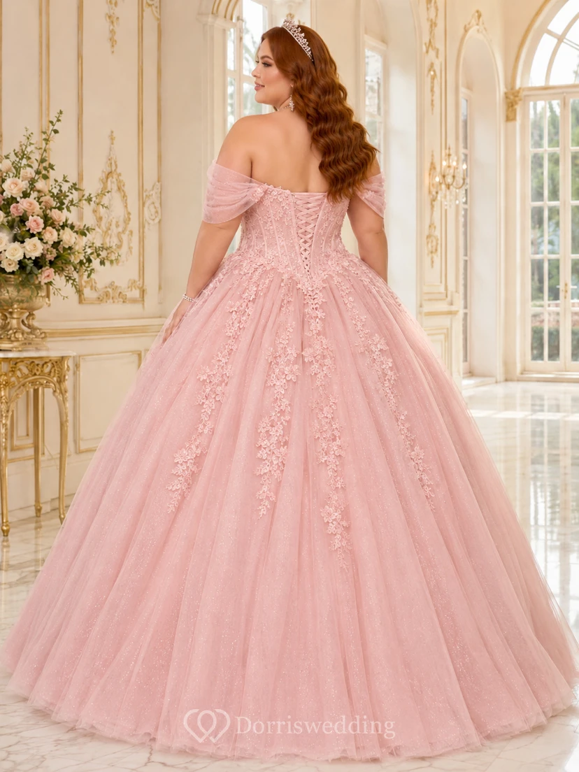 Robe de bal de princesse Blush grande taille à épaules dénudées, corset en dentelle, soutien-gorge intégré, robe de soirée de princesse pour quinceañera. view 2