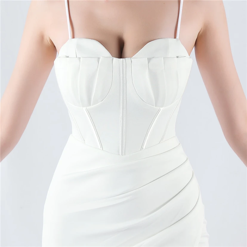 Fishbone Waist Strap Satin Host Meeting Evening Dress view 8