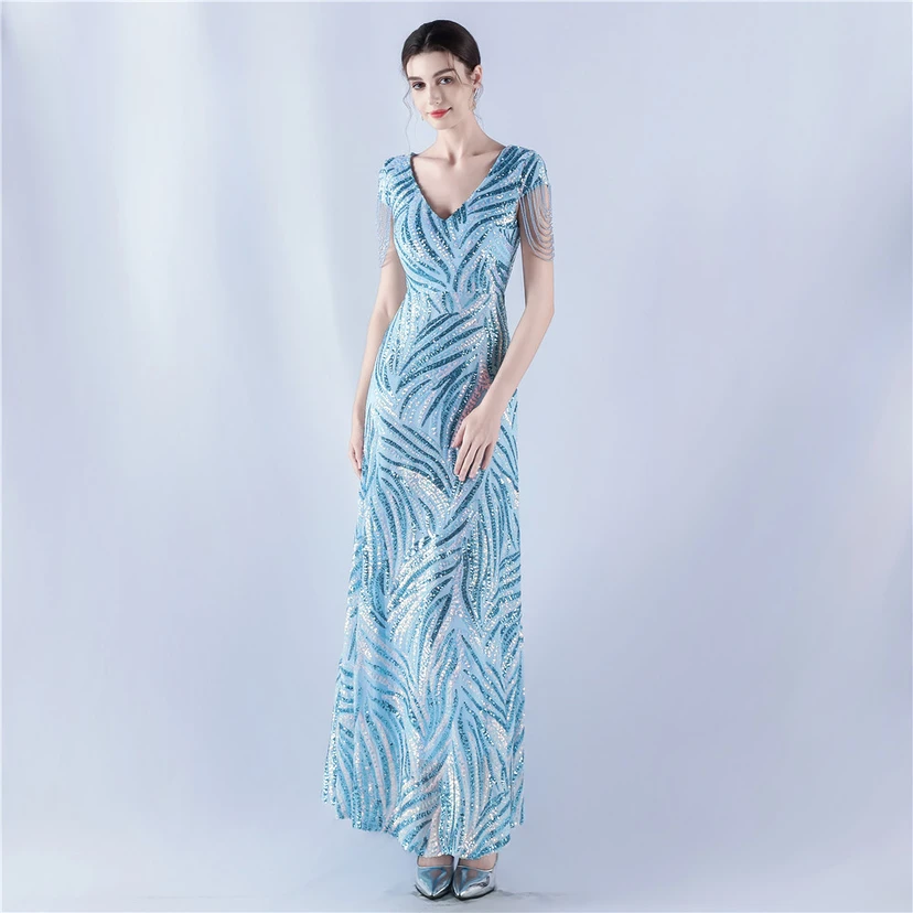 A-Line Big Swing Dress Skirt Encrypted Sequined Craft Beaded Evening Dress view 73